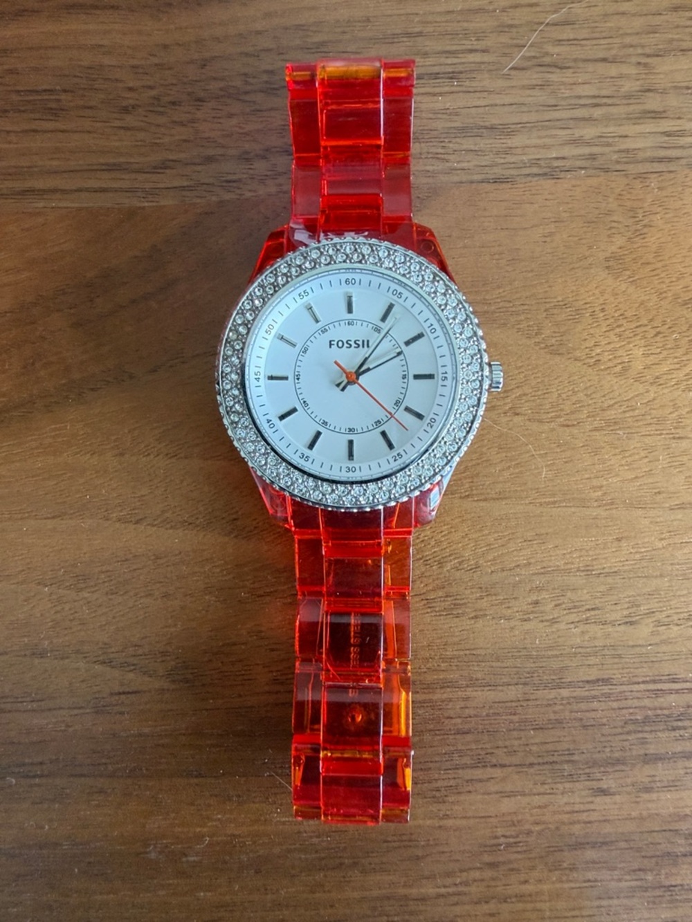 Fossil Red Crystal-Trim Acrylic Link Watch
